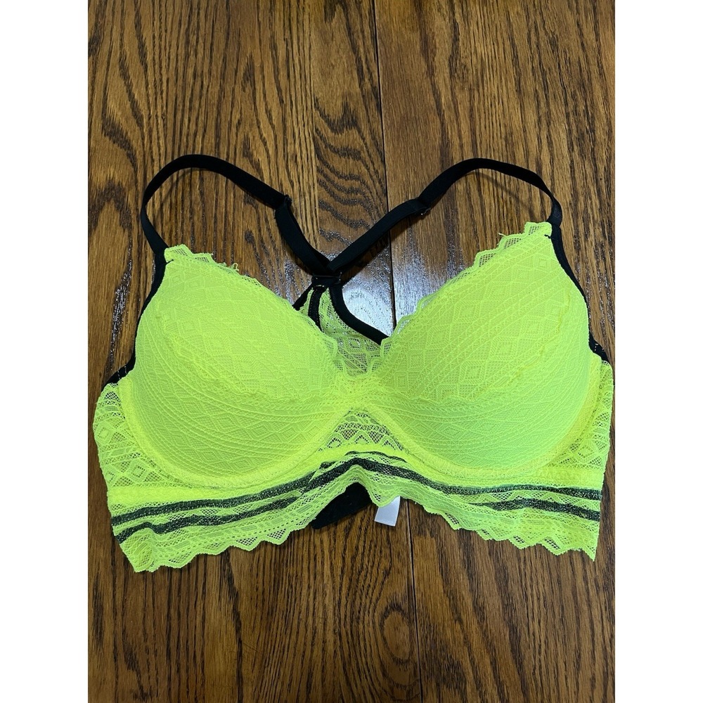 PINK Victoria's Secret Neon Yellow Lace Racerback Bralette Large Neoncore Rave